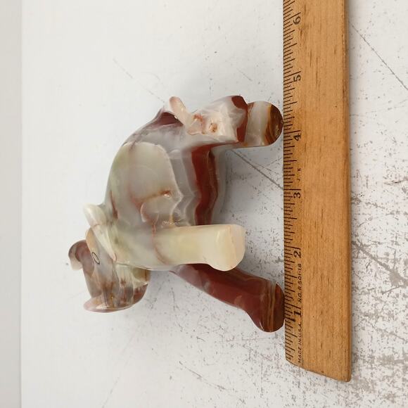 Hand-Carved Onyx Elephant Figurine – Natural Stone Decor with Raised Trunk - Picture 14 of 16